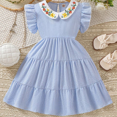 Girls' Butterfly Sleeve Stripe Dress Casual Fit Youth Girl Dresses