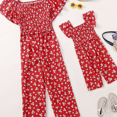 Summer Floral Ruffle Sleeve Baby Girl's Jumpsuit & Woman's Bodysuit