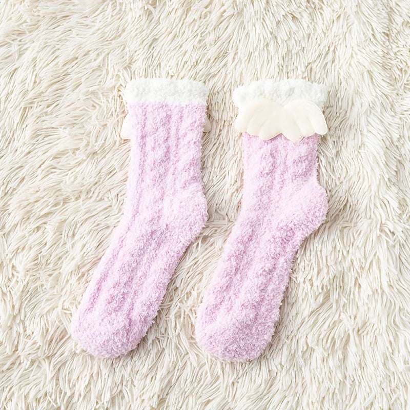 4 Pairs Cartoon Fuzzy Socks Comfy & Mid Tube Women's Stockings & Hosiery