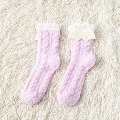 2 Pairs Cartoon Fuzzy Socks Cozy & Warm Floor Socks Women's Stockings