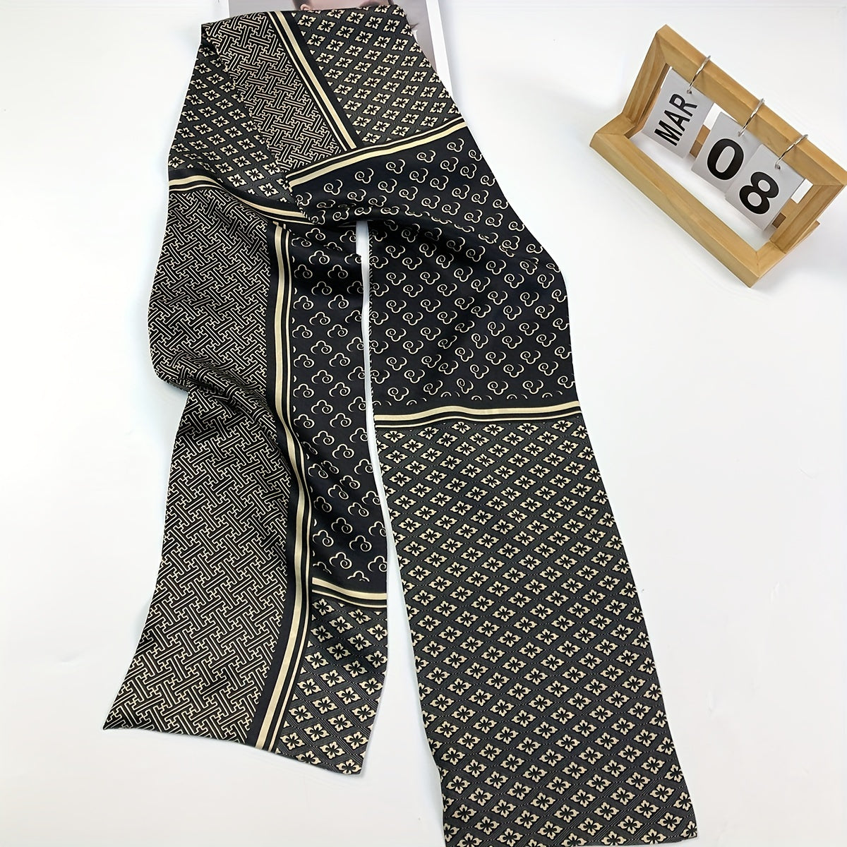 Y2K Geometric Print Silk Neckerchief Ribbon Scarf
