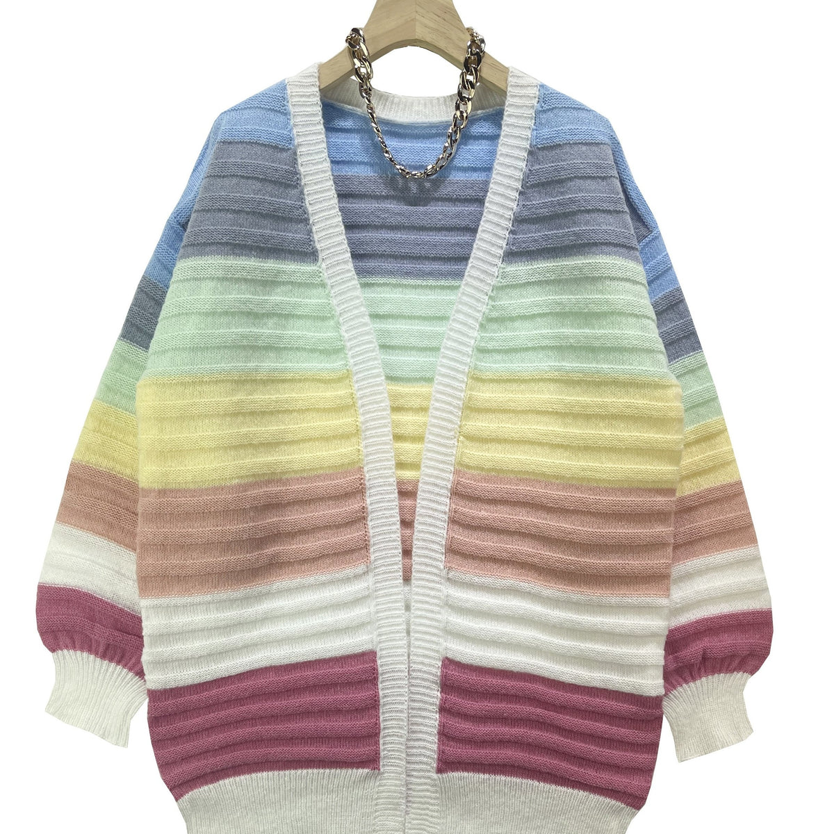 Women's Block Open Front Cardigan Long Sleeve Sweater