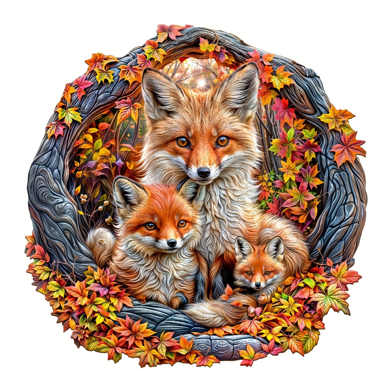Fox Family Wooden Jigsaw Puzzles Cardboard Boxes Shaped Jigsaw Toys