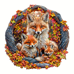 Fox Family Wooden Jigsaw Puzzles Cardboard Boxes Shaped Jigsaw Toys