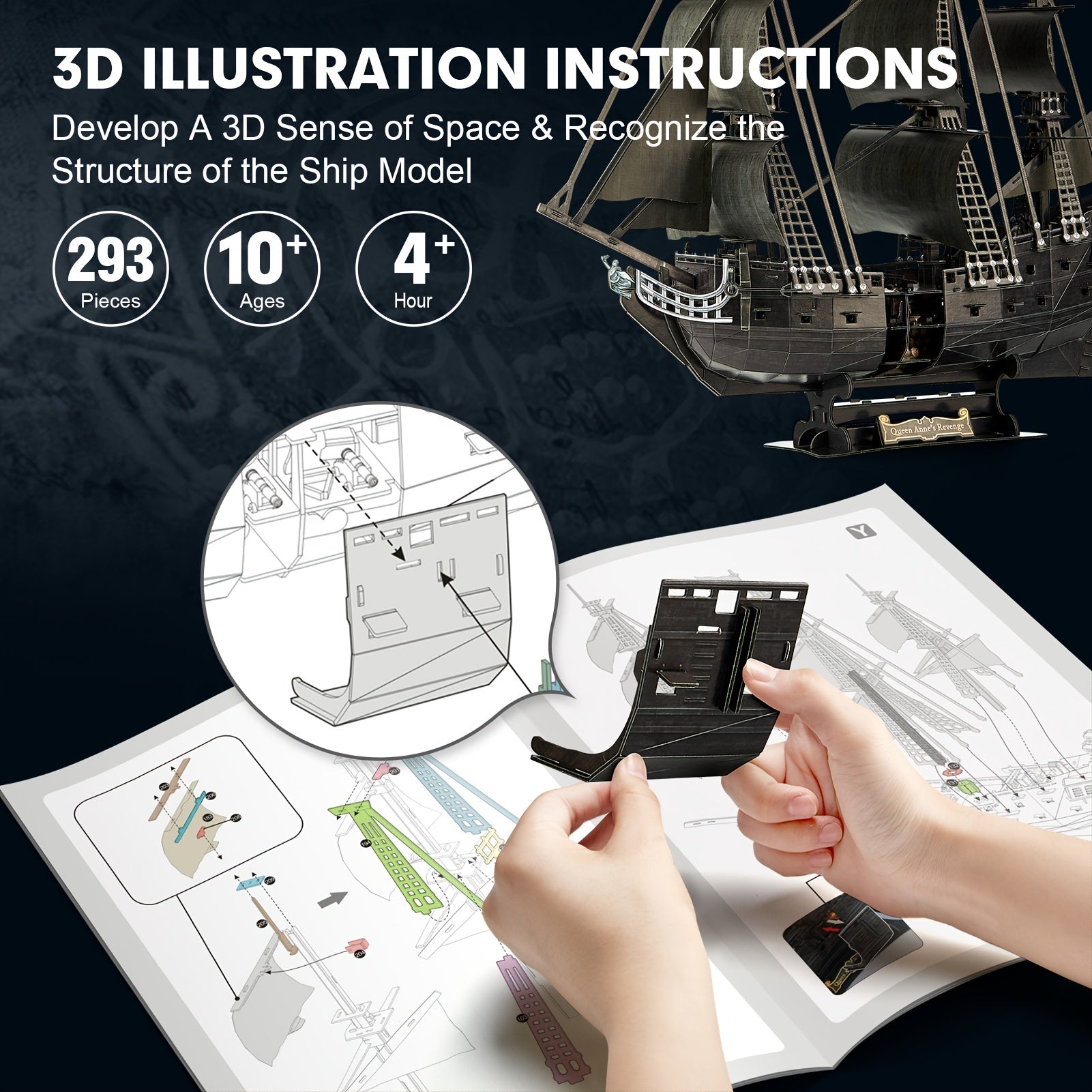 3D Puzzle Pirate Model with LED Lights