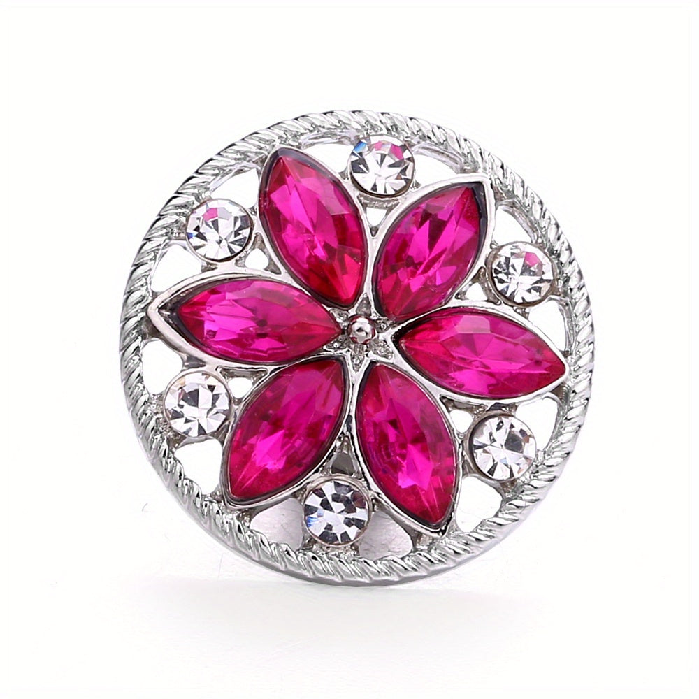 Alloy Flower Decor Round Snap Button with Rhinestones for DIY Jewelry