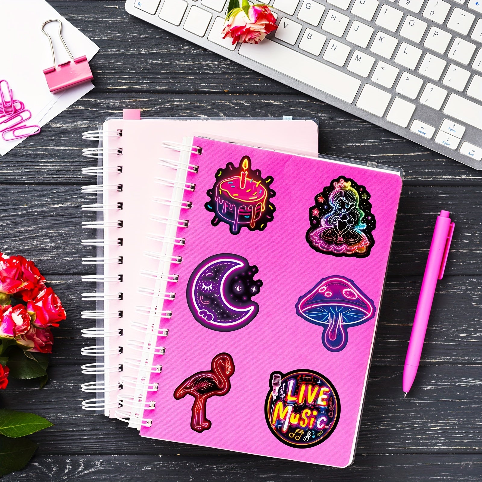 100 Rainbow Edge Doodle Stickers Purple & Mixed Colors
