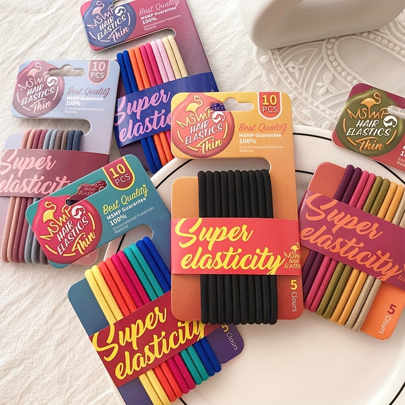 10pcs Minimalist Solid Hair Tie Elastic Ponytail Holder Polyester Accessory