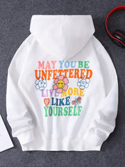 Girls' Floral & Slogan Graphic Long Sleeve Hoodie