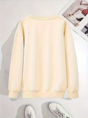 Bear Print Crew Neck Pullover Sweatshirt for Women