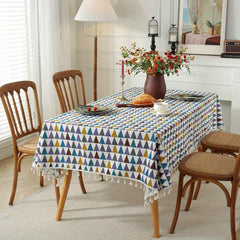 Boho Style Tablecloth with Tassel & Camo Design