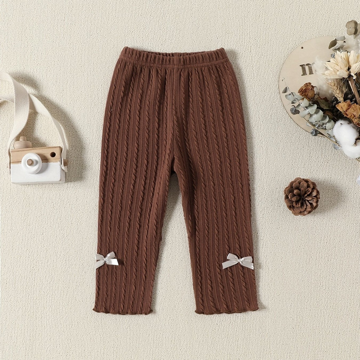 Baby Girl's Cable Knit Legging Pants with Bowknots