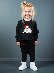 Girls Cartoon Dog Christmas Sweatshirt & Sweatpants Set