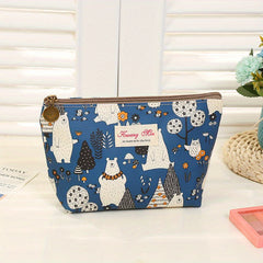 Cartoon Print Zipper Pouch Lightweight Cosmetic Bag