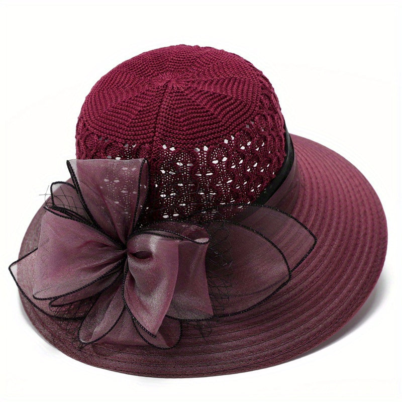 Mesh Flower Decor Bucket Hat Crochet Breathable Basin Hat Sun Hats For Women