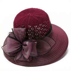 Mesh Flower Decor Bucket Hat Crochet Breathable Basin Hat Sun Hats For Women
