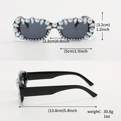 Y2K Rectangle Sunglasses Rhinestone & Faux Pearl Anti Glare UV400
