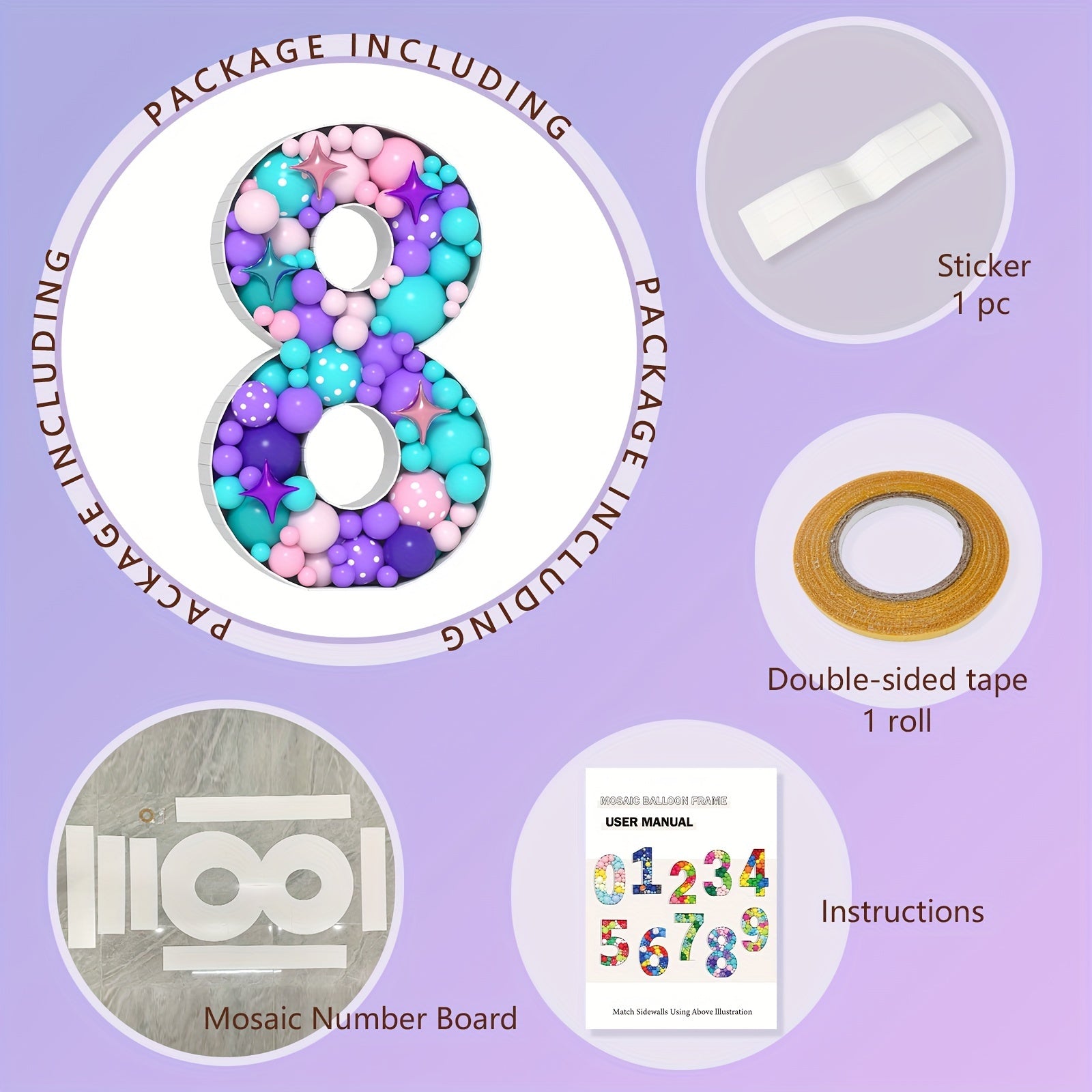 Mosaic Balloon Frame Number 0-9 Marquee Foam Board Backdrop
