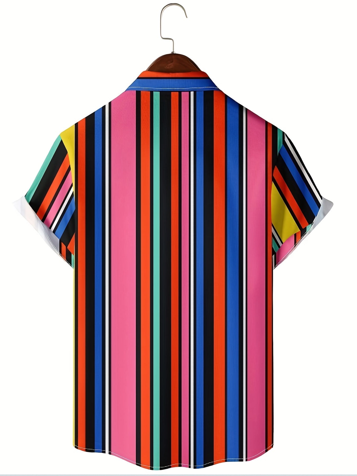 Colorful Stripes Print Men's Short Sleeve Shirt for Beach Summer