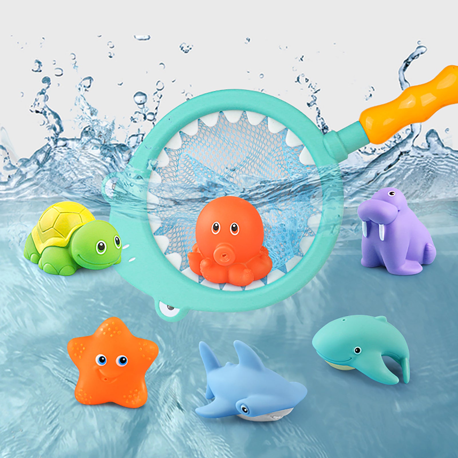 7pcs Baby Bath Toys Fishing Net Set for Toddlers 1-3 Floating Bathtub Toy