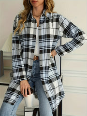  Plaid Print Button Up Long Sleeve Blouse
