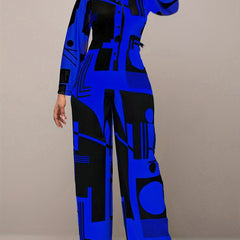 Plus Size Colorblock Geometric Print Wide Leg Jumpsuit