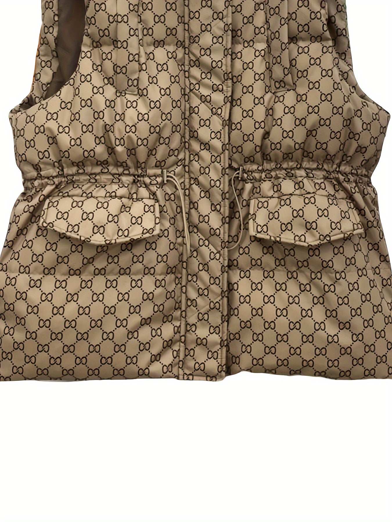 Retro Print Stand Collar Down Vest Lightweight Warm Thickened