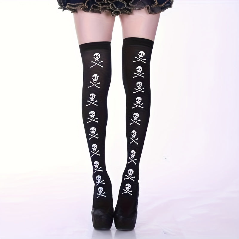 Skull Print Thigh High Socks Halloween Party Cosplay Over The Knee Socks