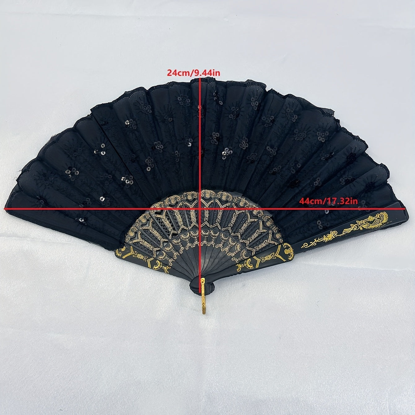 Men's Folding Hand Fan with Peacock Tail Sequin for Stage Prom