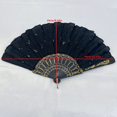 Men's Folding Hand Fan with Peacock Tail Sequin for Stage Prom