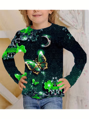 Sequin Butterfly Night Effect Print T shirt Girls' 3D Print Tees For Party