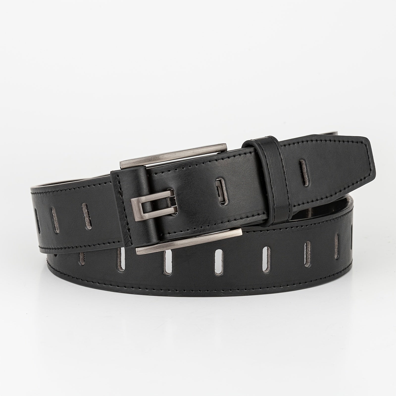 Casual Men's PU Leather Belt with Wide Stitch Buckle