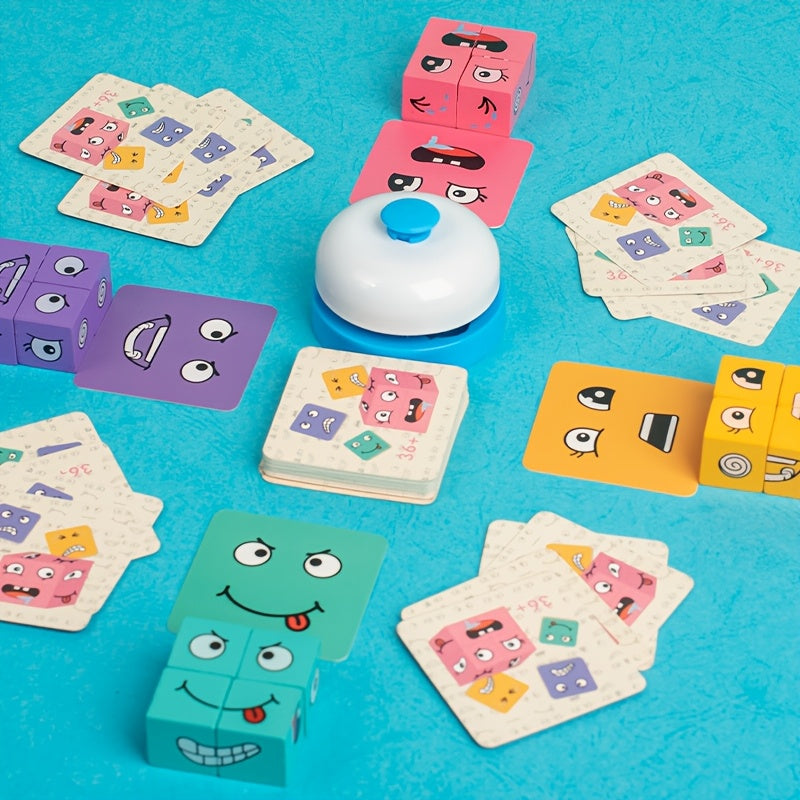 Magic Face Changing Wooden Cube Building Blocks Set