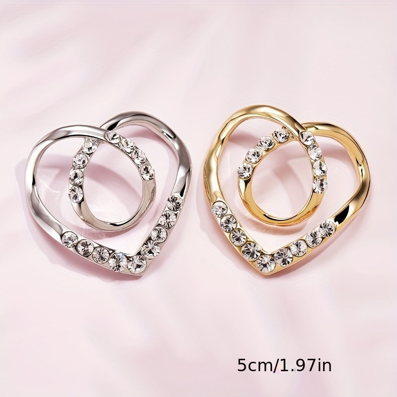 2pcs Heart Shape Scarf Buckle Rhinestone Clothing Ring