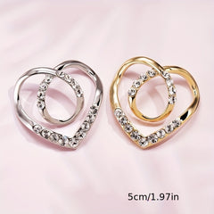 2pcs Heart Shape Scarf Buckle Rhinestone Clothing Ring