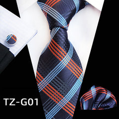 Men's Plaid Pattern Tie Pocket Scarf Cuff Set For Suits