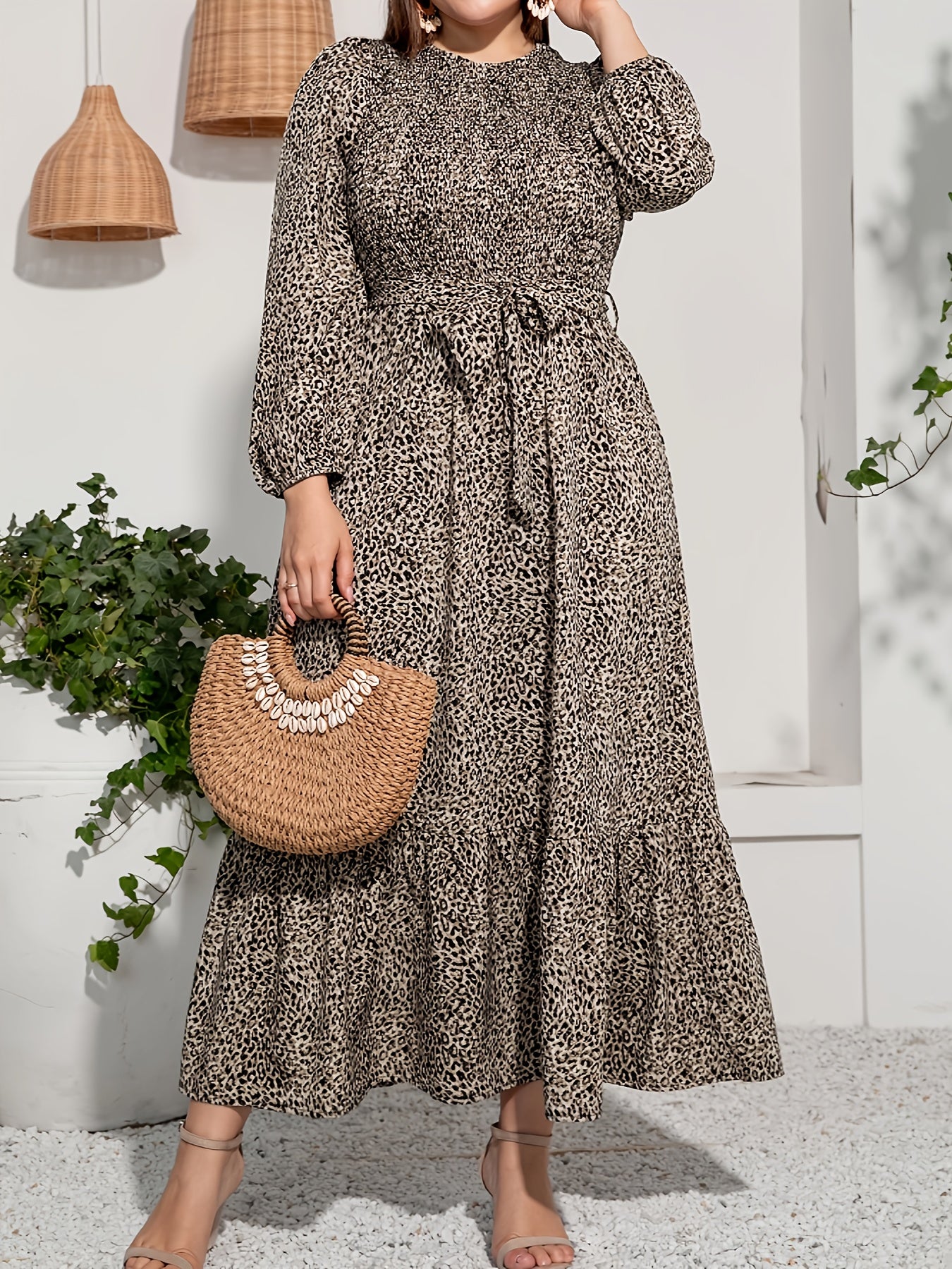  Ditsy Floral Print Lantern Sleeve Maxi Dress