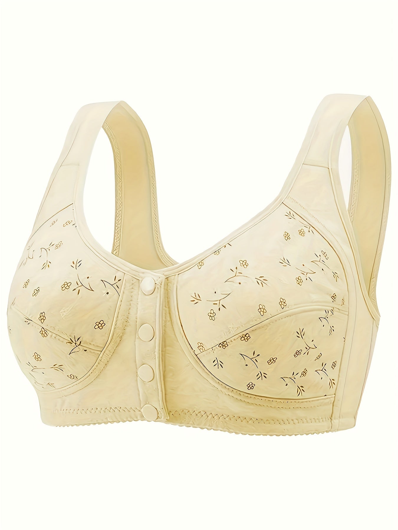 Floral Print Wireless Bra with Front Buckle Closure