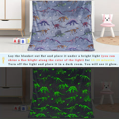 300GSM Glow In The Dark Dino Blanket for Kids Soft Warm Plush Dinosaur Throw