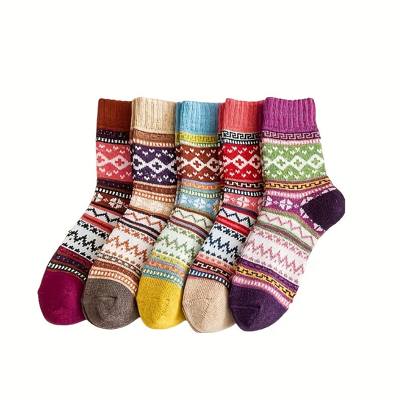 5 Pairs Geometric Pattern Mid Tube Socks Women Stockings