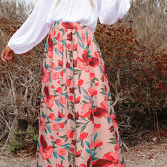  Boho Maxi Skirt Women's Floral Print Elastic Waist High Rise