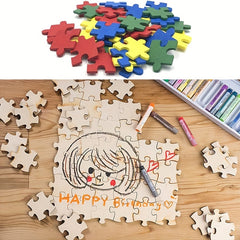 50pcs 40mm Wooden Puzzle Blocks DIY Kids Crafts Painting Decorating