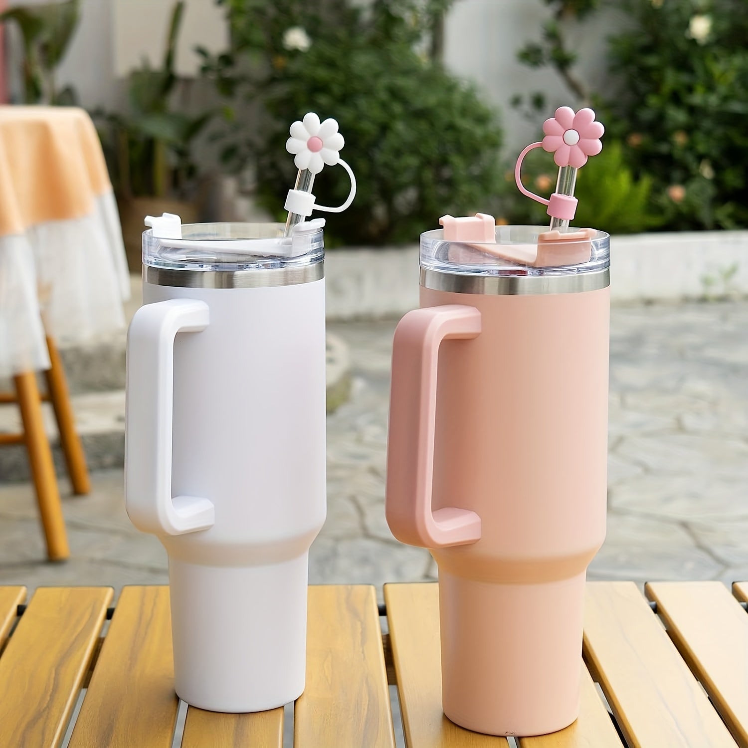 4pcs Cartoon Flower Silicone Straw Covers - Reusable Dustproof Straw Lid