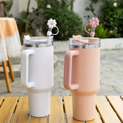 4pcs Cartoon Flower Silicone Straw Covers - Reusable Dustproof Straw Lid