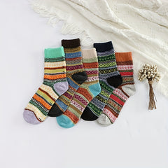5 Pairs Geometric Pattern Socks Warm Mid Tube Women's Stockings
