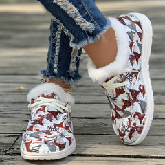 Christmas Santa Claus Print Women's Sneakers Warm Slip On Walking Shoes