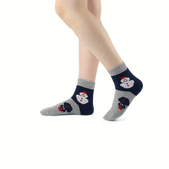 4 Pairs Snowman Print Socks Women's Christmas Crew Stockings