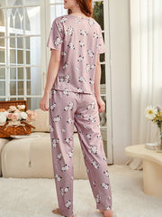 Floral Print Short Sleeve & Pants Pajama Sets
