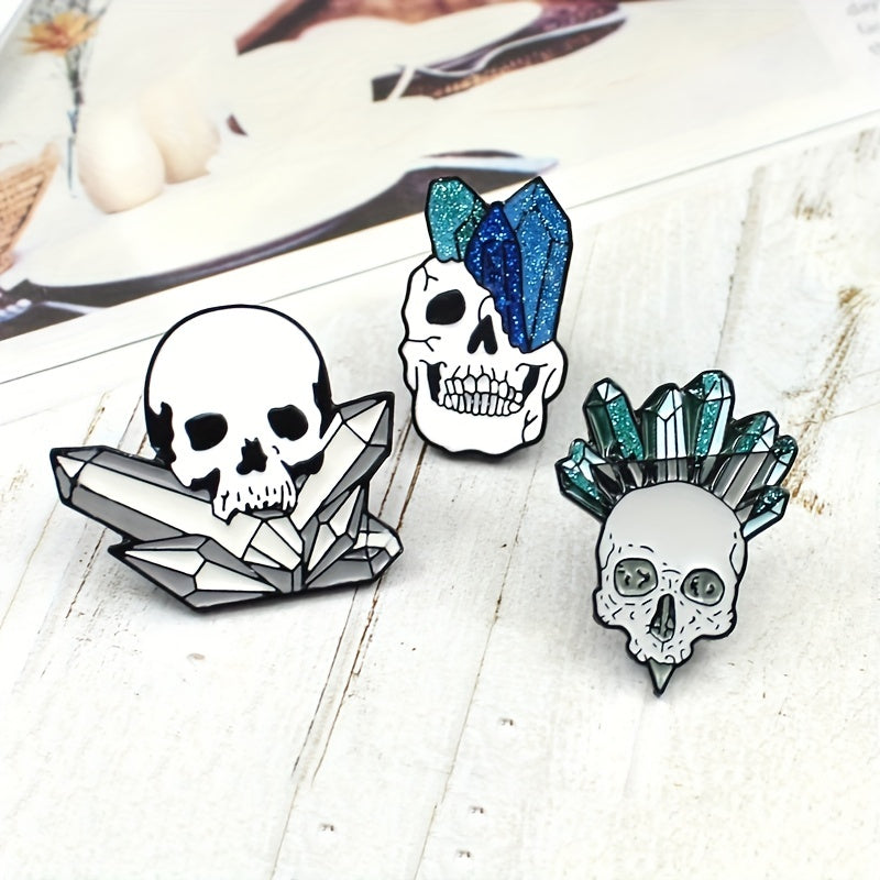 Crystal Column Skull Brooch