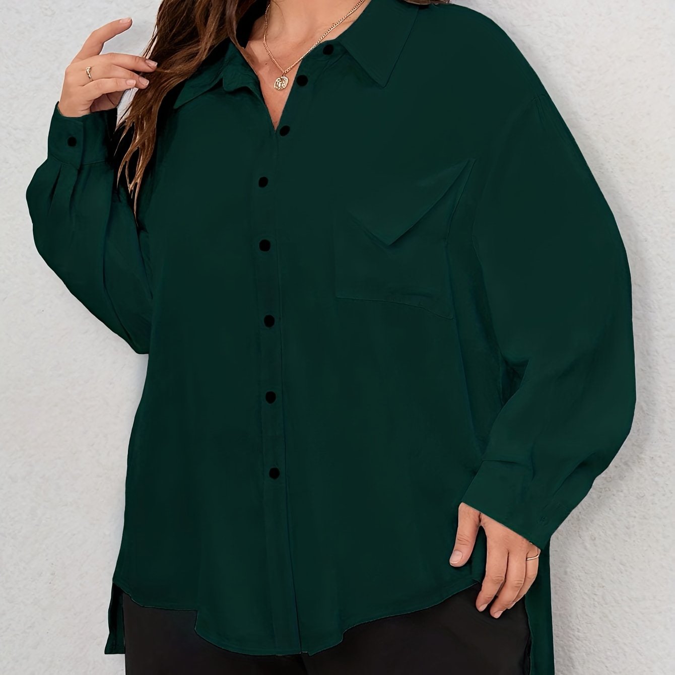  Casual Blouse Solid Long Sleeve Button Up Collar Shirt